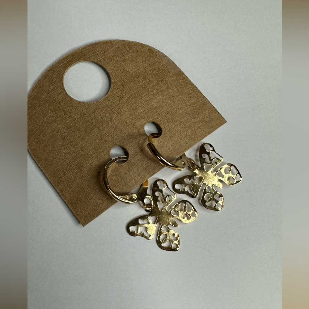 Gold color Butterfly Earrings 1 - Picture 2 of 8